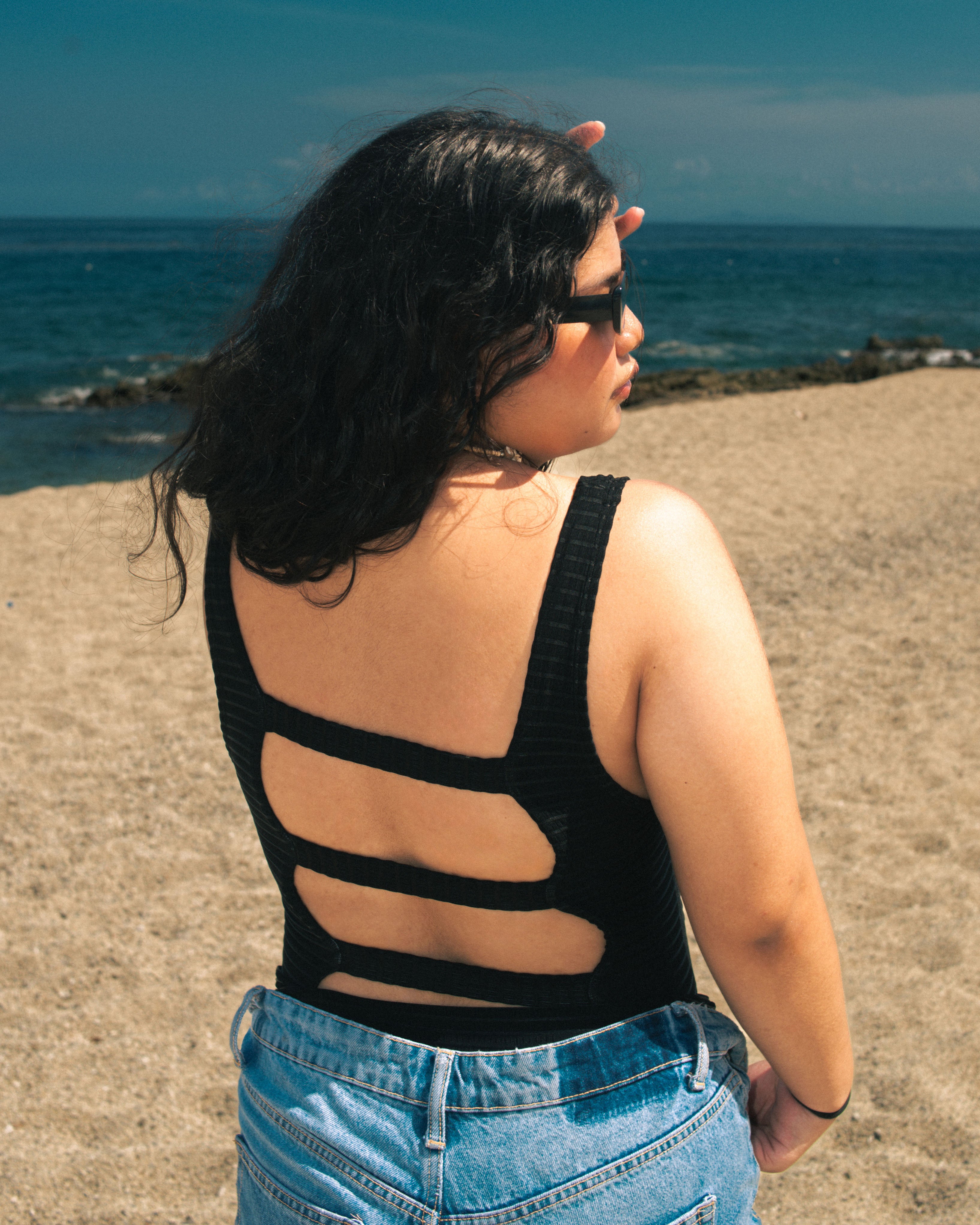 black boxy maillot