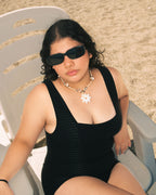 black boxy maillot