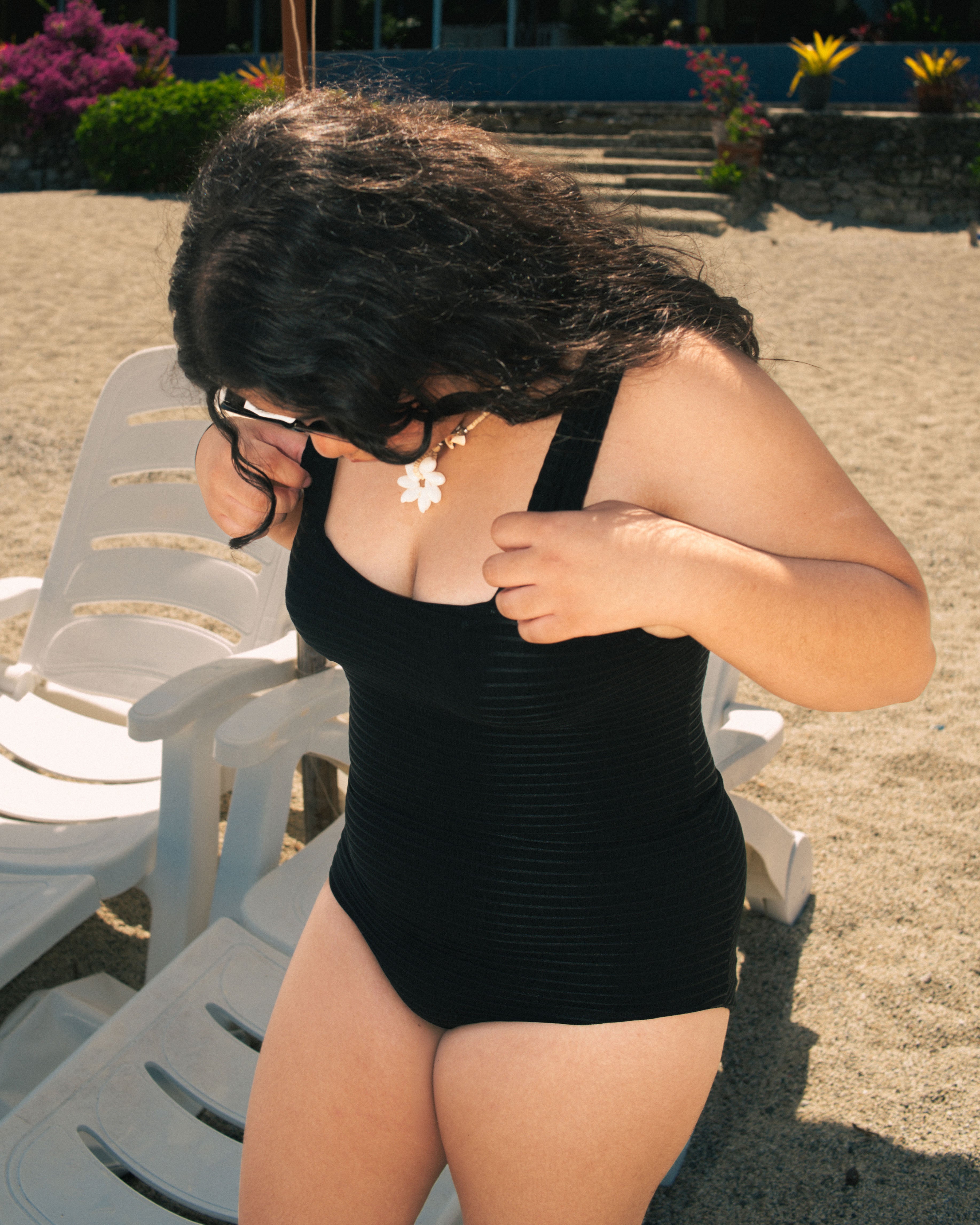 black boxy maillot